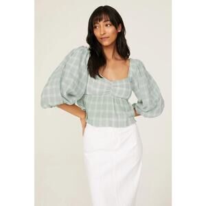 Show Me Your Mumu “Cathy” Gingham Top in Light Green & White – Size Medium